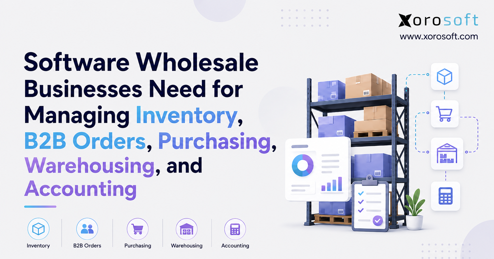 Software for wholesale businesses managing inventory, B2B orders, purchasing, warehousing, and accounting with integrated ERP workflows.