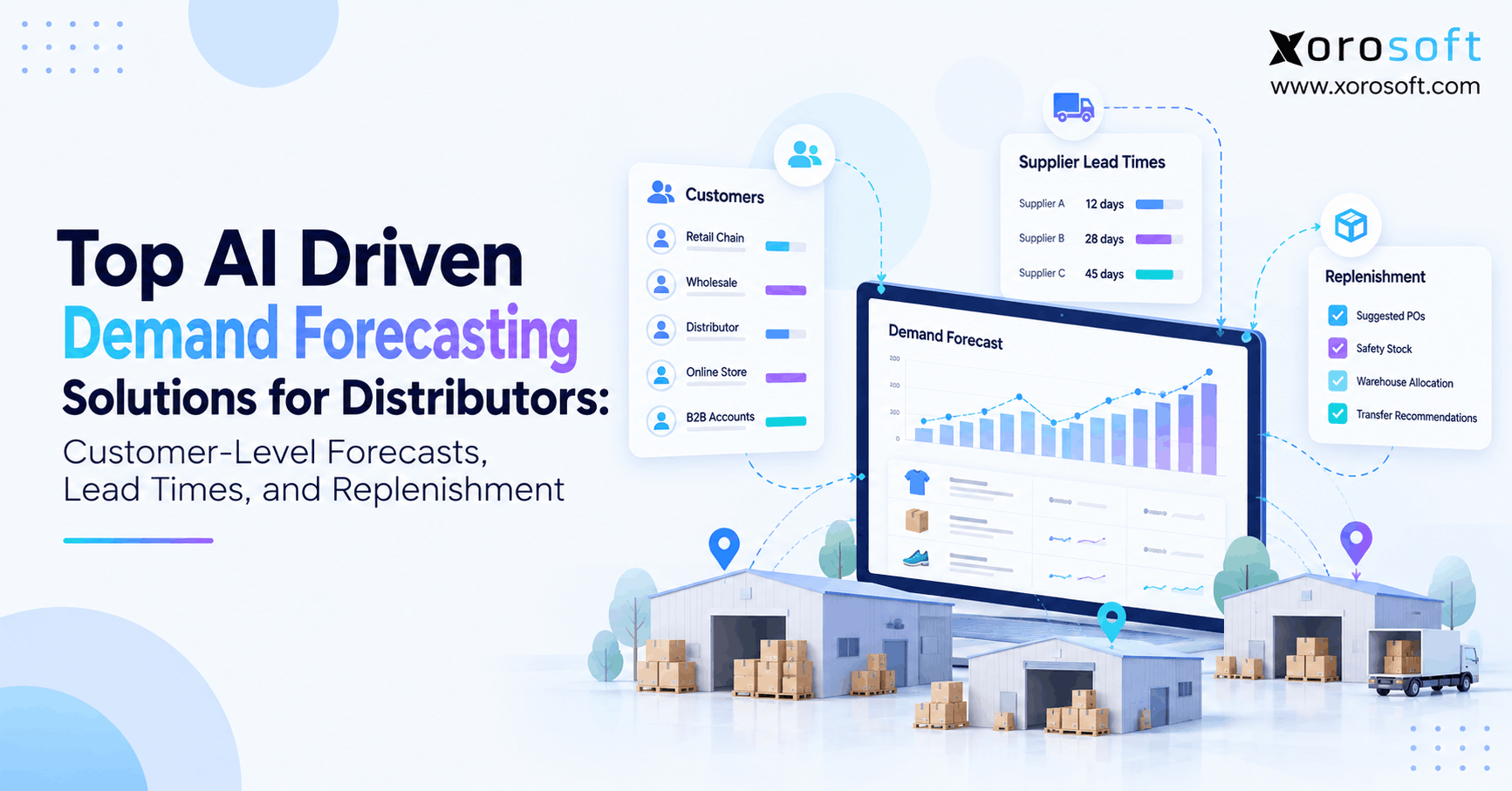 Top AI Driven Demand Forecasting Solutions for Distributors Customer-Level Forecasts, Lead Times, and Replenishment Demand forecasting for distributors using AI for customer-level forecasts, supplier lead times, and replenishment.