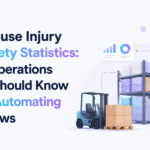 Minimalist blog banner for Xorosoft showing the title “Warehouse Injury and Safety Statistics: What Operations Teams Should Know Before Automating Workflows,” alongside a warehouse scene with shelving, boxes, a forklift, a worker using a tablet, and safety and analytics icons.