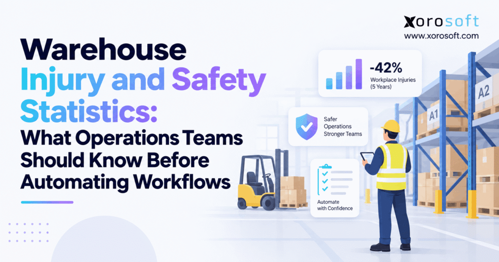 Warehouse safety statistics and workflow automation in a modern warehouse.