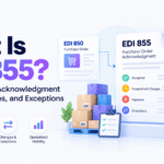 EDI 855 purchase order acknowledgment showing accepted, changed, and rejected order statuses.