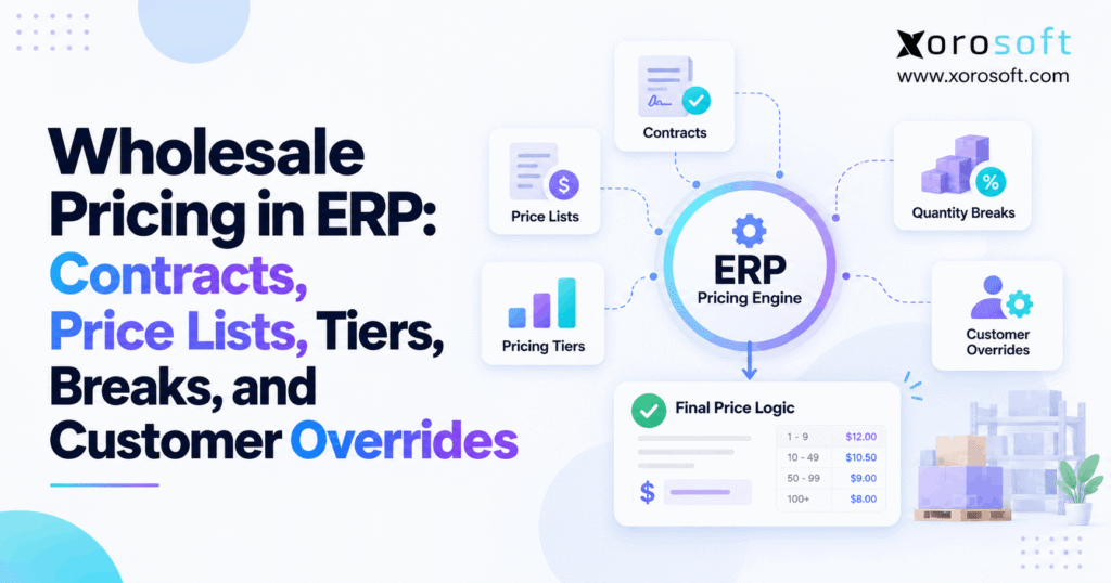 Wholesale pricing ERP for contracts, price lists, tiers, and customer overrides.