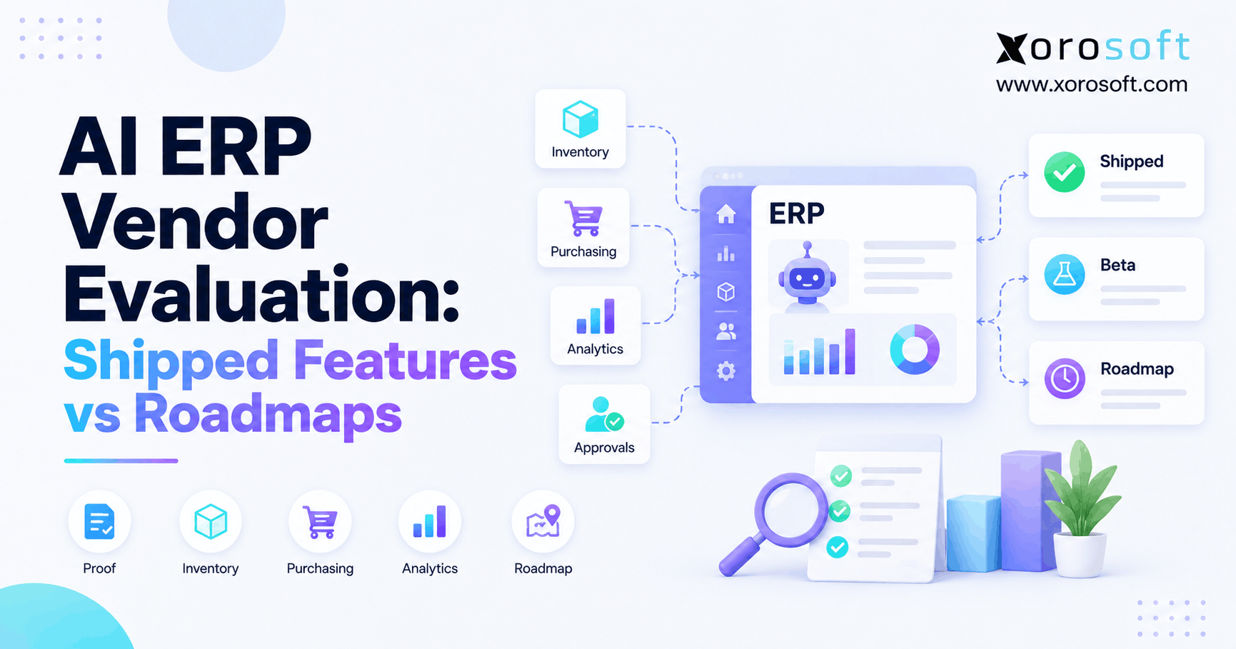 AI ERP vendor evaluation comparing shipped features, beta capabilities, and future ERP roadmap promises.