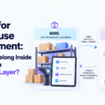 WMS AI architecture comparing warehouse management operations with a separate AI layer for forecasting, slotting, and exception detection.