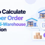 Blog header for “How to Calculate Cost per Order in a Multi-Warehouse Operation,” showing three warehouses connected to an order and cost dashboard, with the Xorosoft logo.