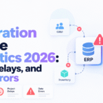 ERP integration failure statistics 2026 blog banner with ERP, costs, delays, and data errors icons.