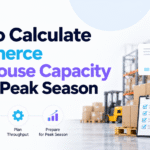 Blog banner for “How to Calculate Ecommerce Warehouse Capacity Before Peak Season” showing warehouse racks, stacked boxes, a forklift, and a checklist, with Xorosoft logo in the top right.