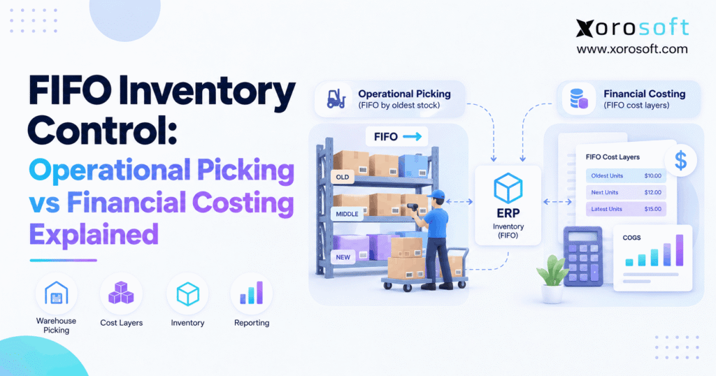 FIFO inventory control comparing operational warehouse picking with financial FIFO costing and inventory valuation.