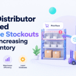 Pick face stockouts in a distributor warehouse with empty picking bins and full reserve inventory racks.