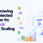 Ecommerce ERP selection showing disconnected Shopify, accounting, and inventory apps connecting to one ERP system for better operational control.