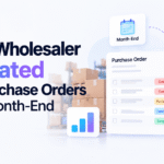 Stale purchase orders cleanup showing overdue, partially received, and completed orders before month-end.