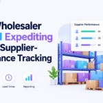 Supplier performance tracking dashboard showing delivery scores, warehouse inventory, and reduced order expediting.