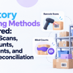 Inventory checking methods comparison graphic with barcode scans, cycle counts, blind counts, and system reconciliation.