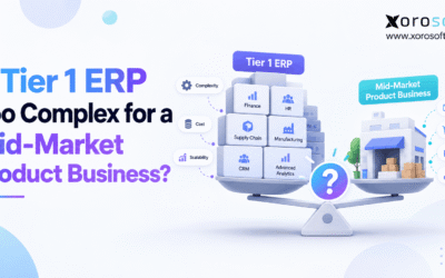 Is Tier 1 ERP Too Complex for a Mid-Market Product Business Tier 1 ERP complexity compared with mid-market product business needs using a balance scale illustration.