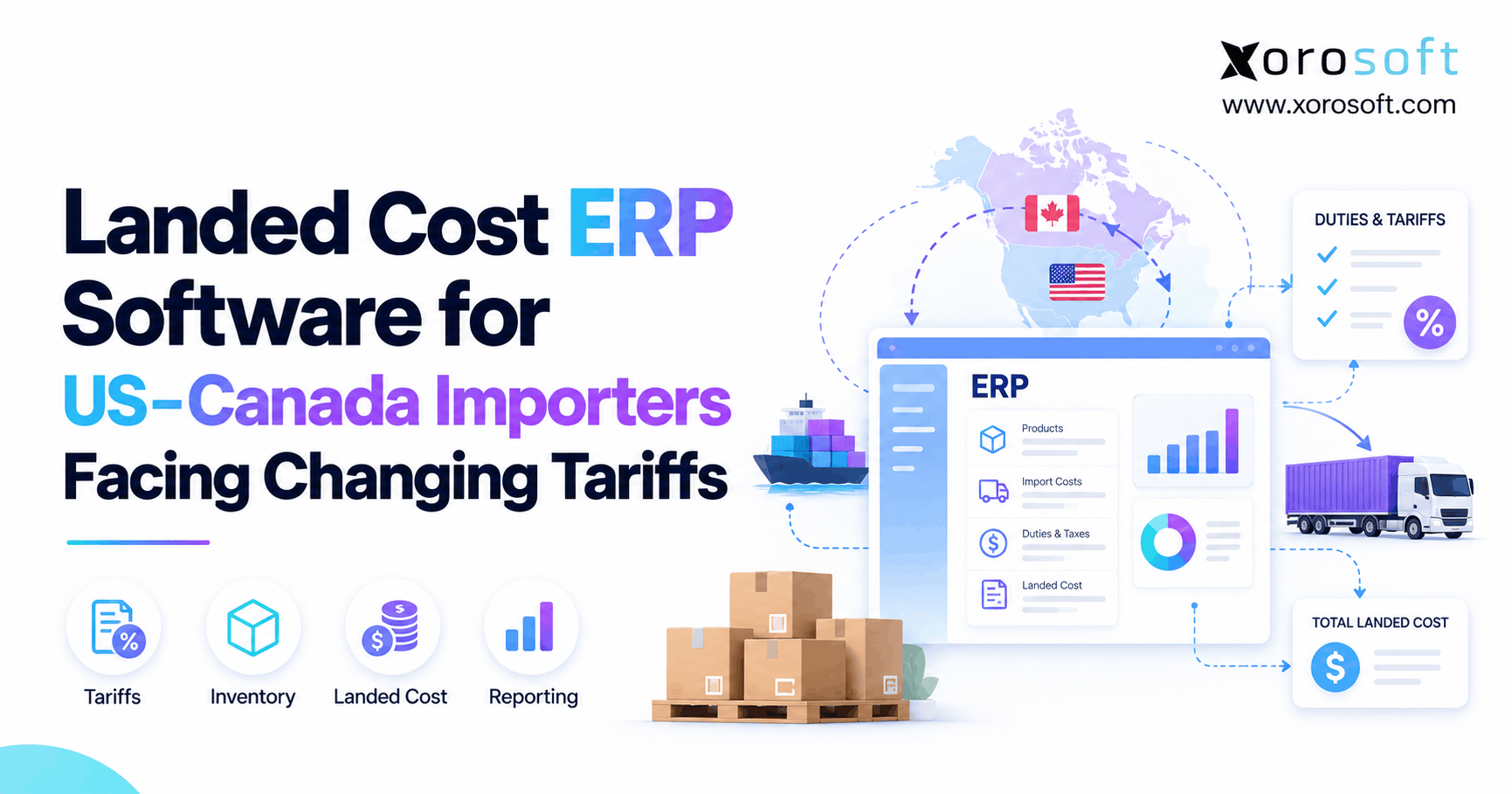 Landed cost ERP software for US–Canada importers managing changing tariffs, inventory costs, and cross-border shipments.