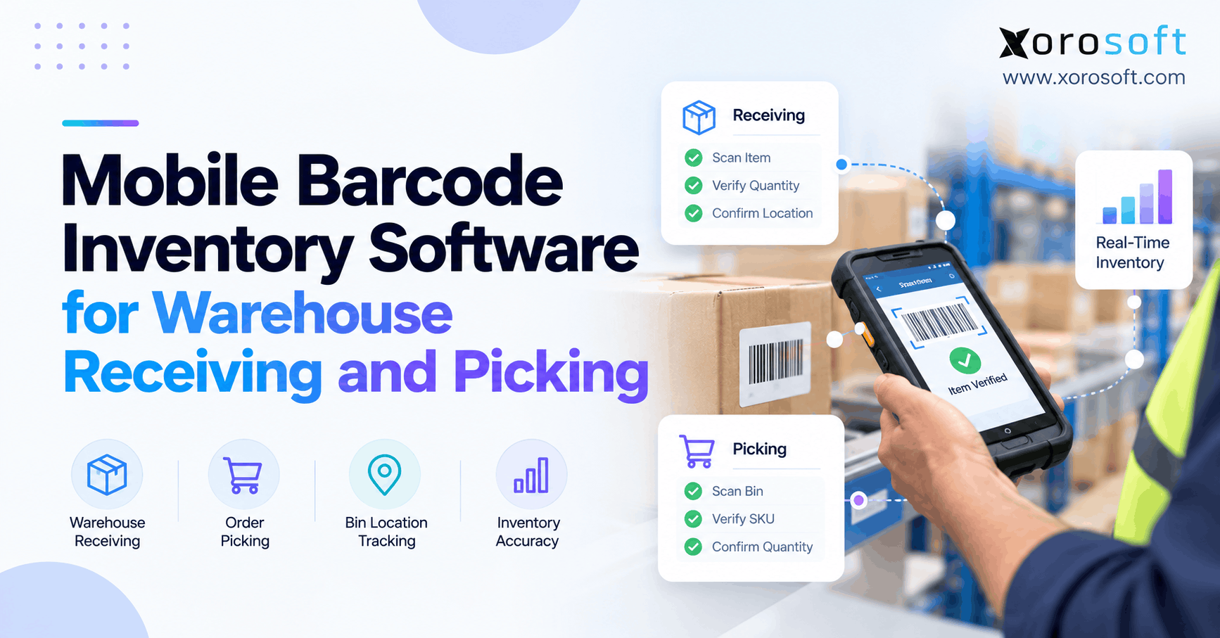 Mobile barcode inventory software for accurate warehouse receiving and order picking.