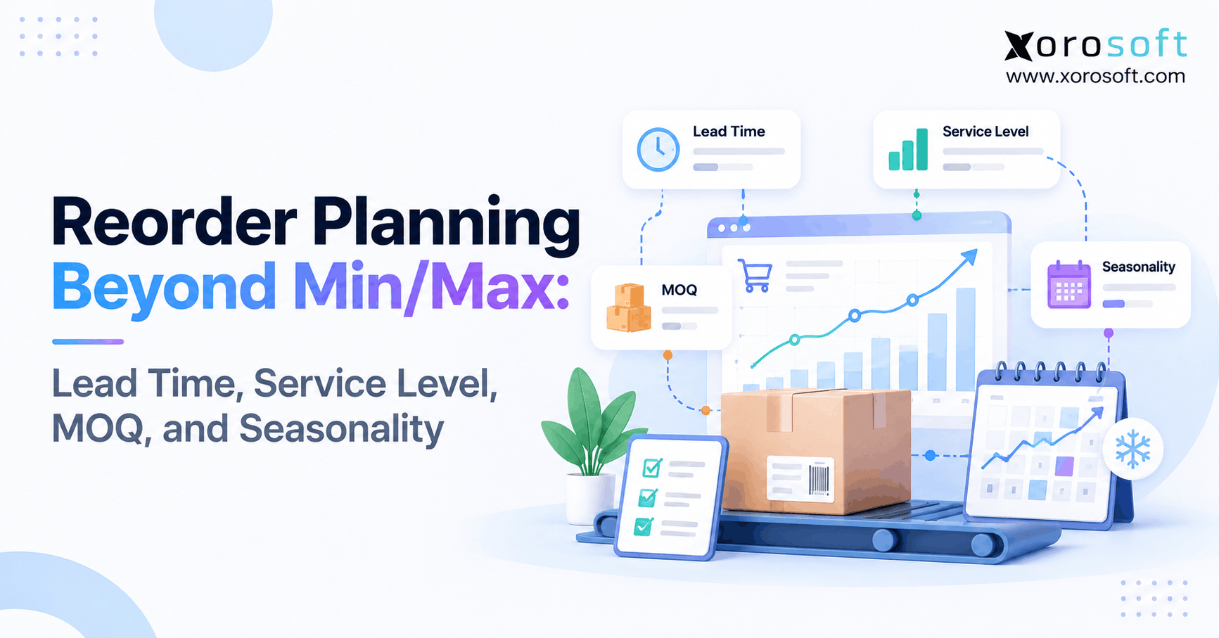 Inventory reorder planning beyond min/max with supplier lead time, service levels, MOQ, and seasonal demand forecasting.