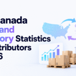 US–Canada trade and inventory statistics blog header with maps, boxes, warehouse, and Xorosoft branding.