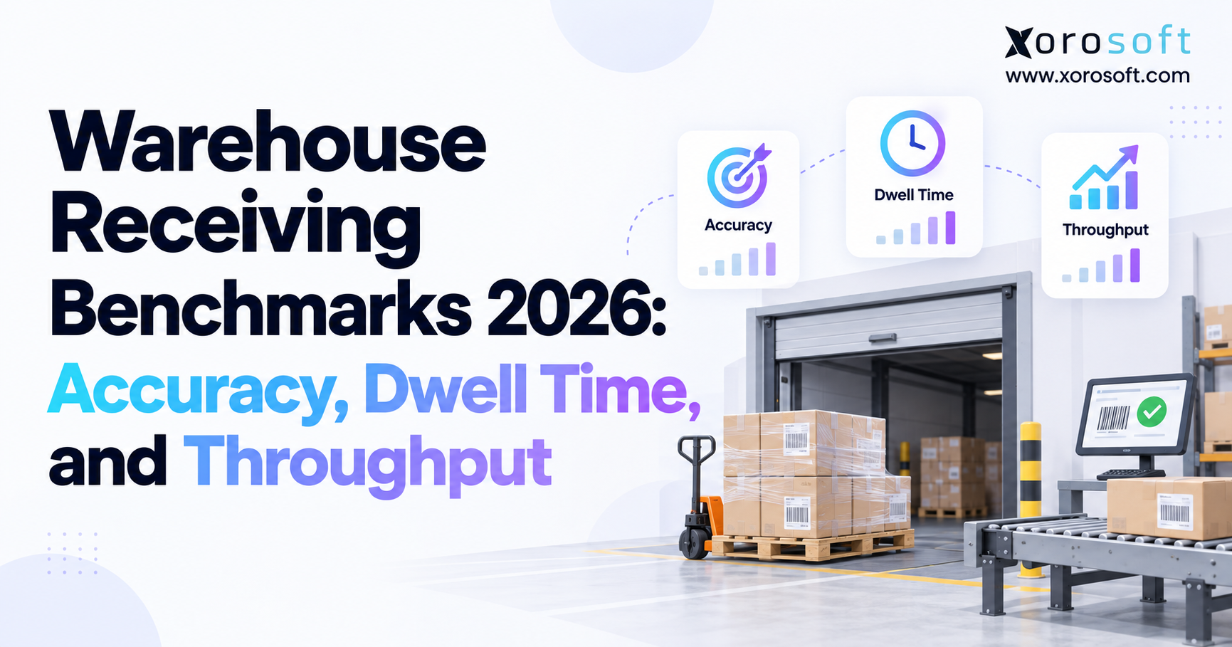 Warehouse receiving benchmarks 2026 showing accuracy, dwell time, and throughput.