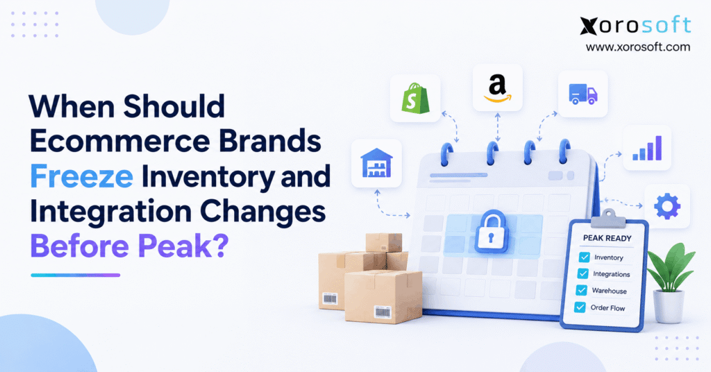 Peak season change freeze calendar showing when ecommerce brands should lock inventory and ERP integration changes before Black Friday.