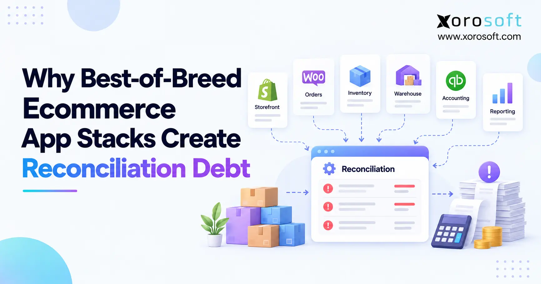 Ecommerce integration challenges caused by best-of-breed apps creating inventory, warehouse, accounting, and order reconciliation debt.