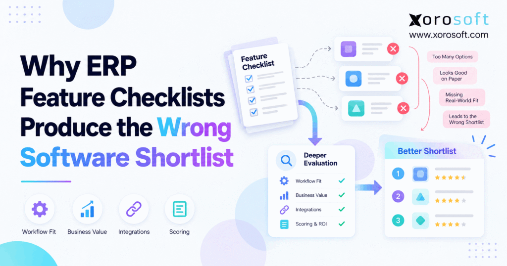 ERP selection mistakes caused by feature checklists that overlook workflow fit, integrations, and real business needs.