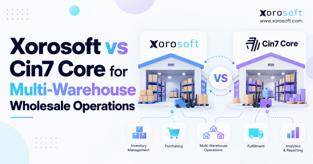 Xorosoft vs Cin7 Core for multi-warehouse wholesale operations, comparing ERP, inventory management, and warehouse workflows.