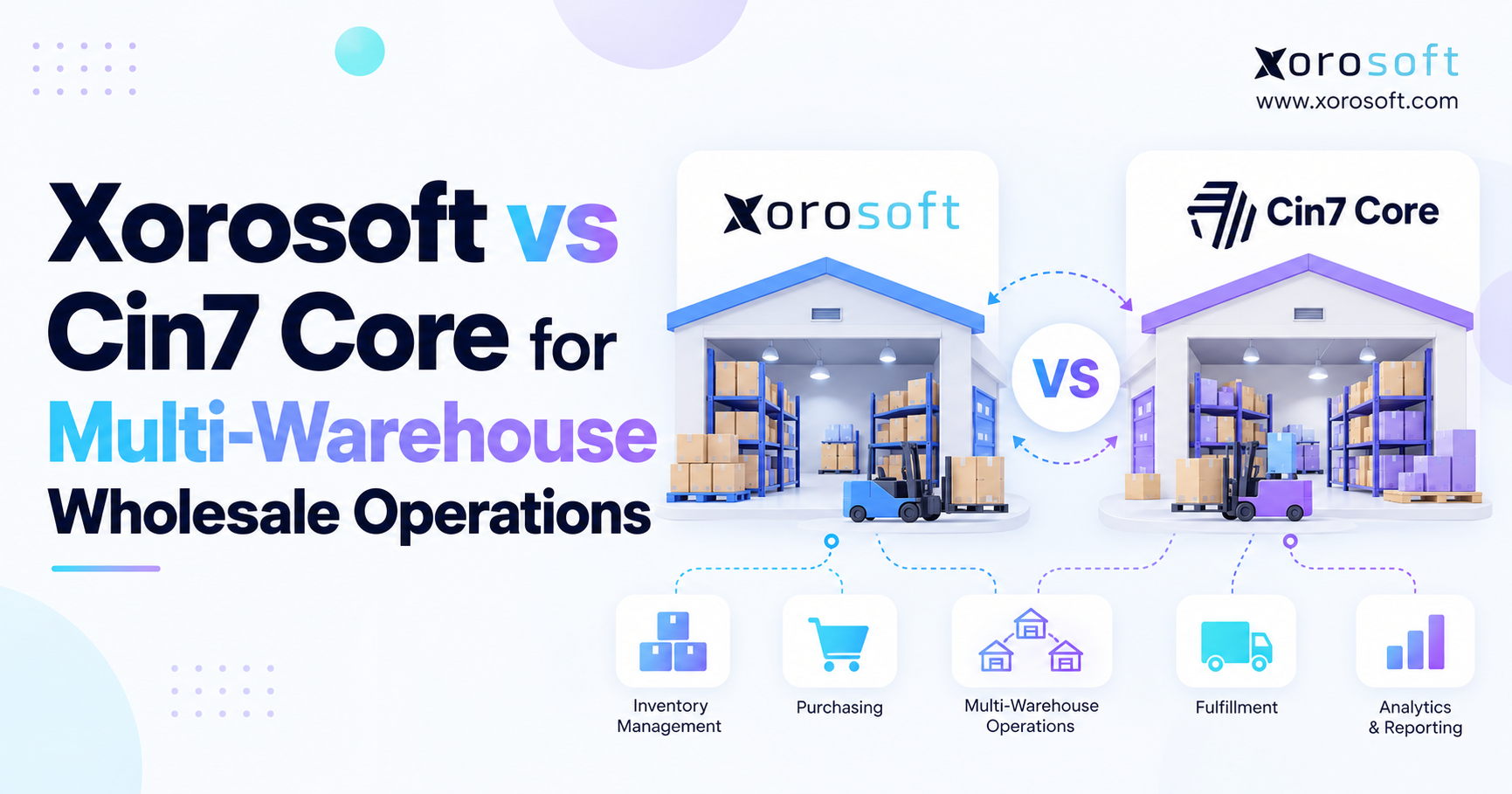 Xorosoft vs Cin7 Core for multi-warehouse wholesale operations, comparing ERP, inventory management, and warehouse workflows.